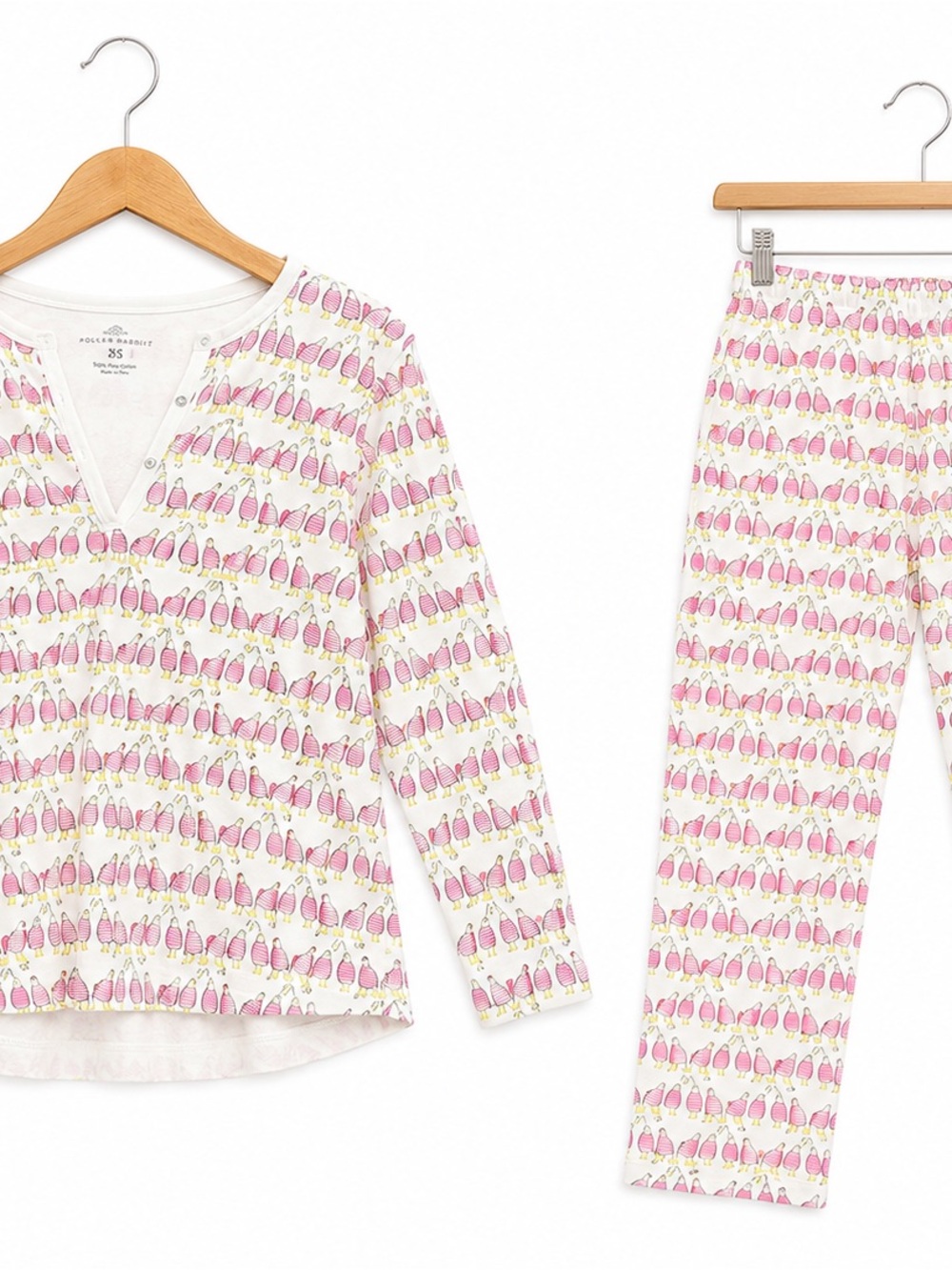 Roller Rabbit Pajama Set Size XS Long Sleeve Henley and Pants Duck Print